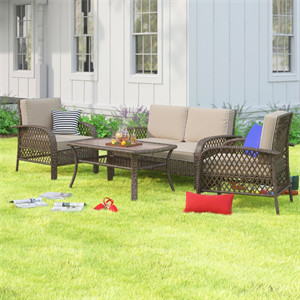 4 Piece Rattan Sofa Seating Group with Cushions 4 Piece Rattan Sofa Seating Group with Cushions