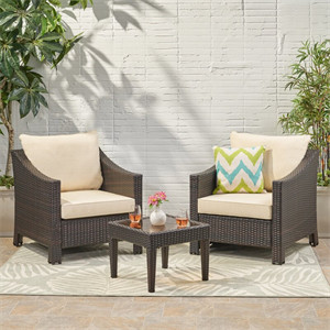 Amaru 3 Piece Rattan Conversation Set with Cushions Amaru 3 Piece Rattan Conversation Set with Cushions