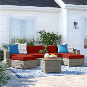 Falmouth 7 Piece Rattan Sectional Seating Group with Cushions Falmouth 7 Piece Rattan Sectional Seating Group with Cushions
