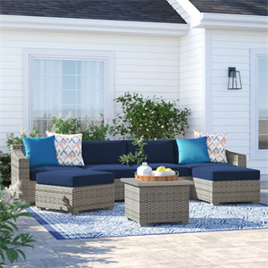 Falmouth 7 Piece Rattan Sectional Seating Group with Cushions Falmouth 7 Piece Rattan Sectional Seating Group with Cushions