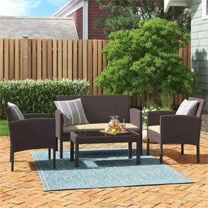 Knopf 4 Piece Rattan Sofa Seating Group with Cushions Knopf 4 Piece Rattan Sofa Seating Group with Cushions