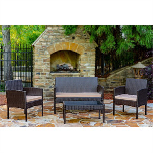 Knopf 4 Piece Rattan Sofa Seating Group with Cushions Knopf 4 Piece Rattan Sofa Seating Group with Cushions